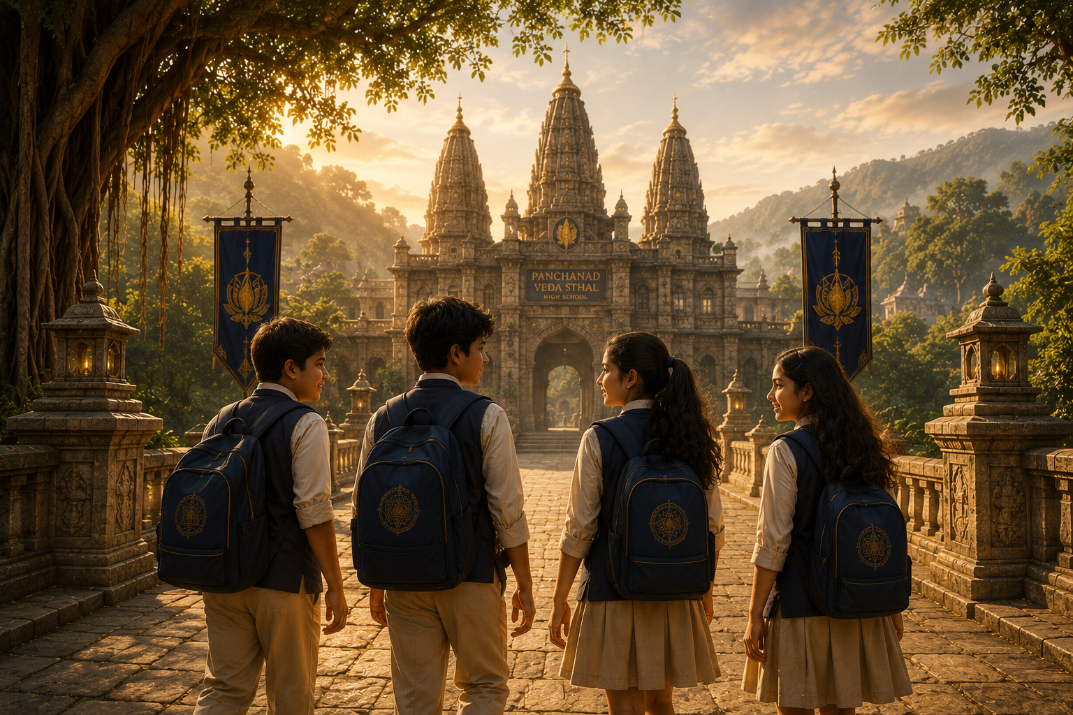 Group shot of Aarav Veer Kavya and Meera in The Panchanad Chronicle
